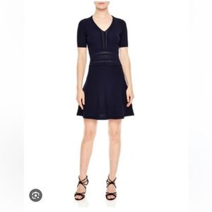 Sandro Black Short-Sleeve Fit-and-Flare Dress